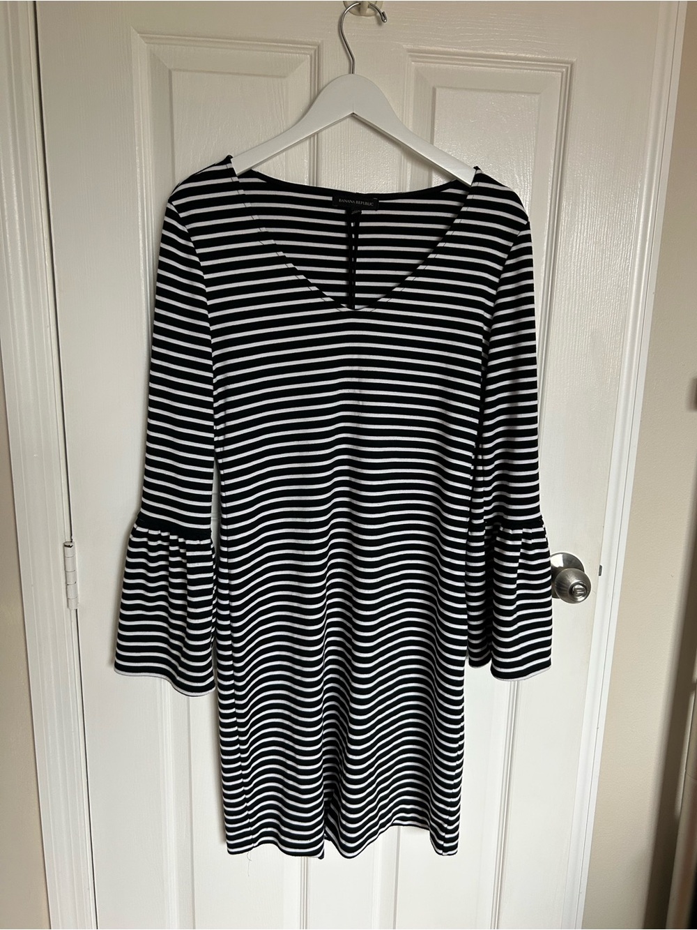 Banana Republic Black and White Striped Bell-Sleeve Dress